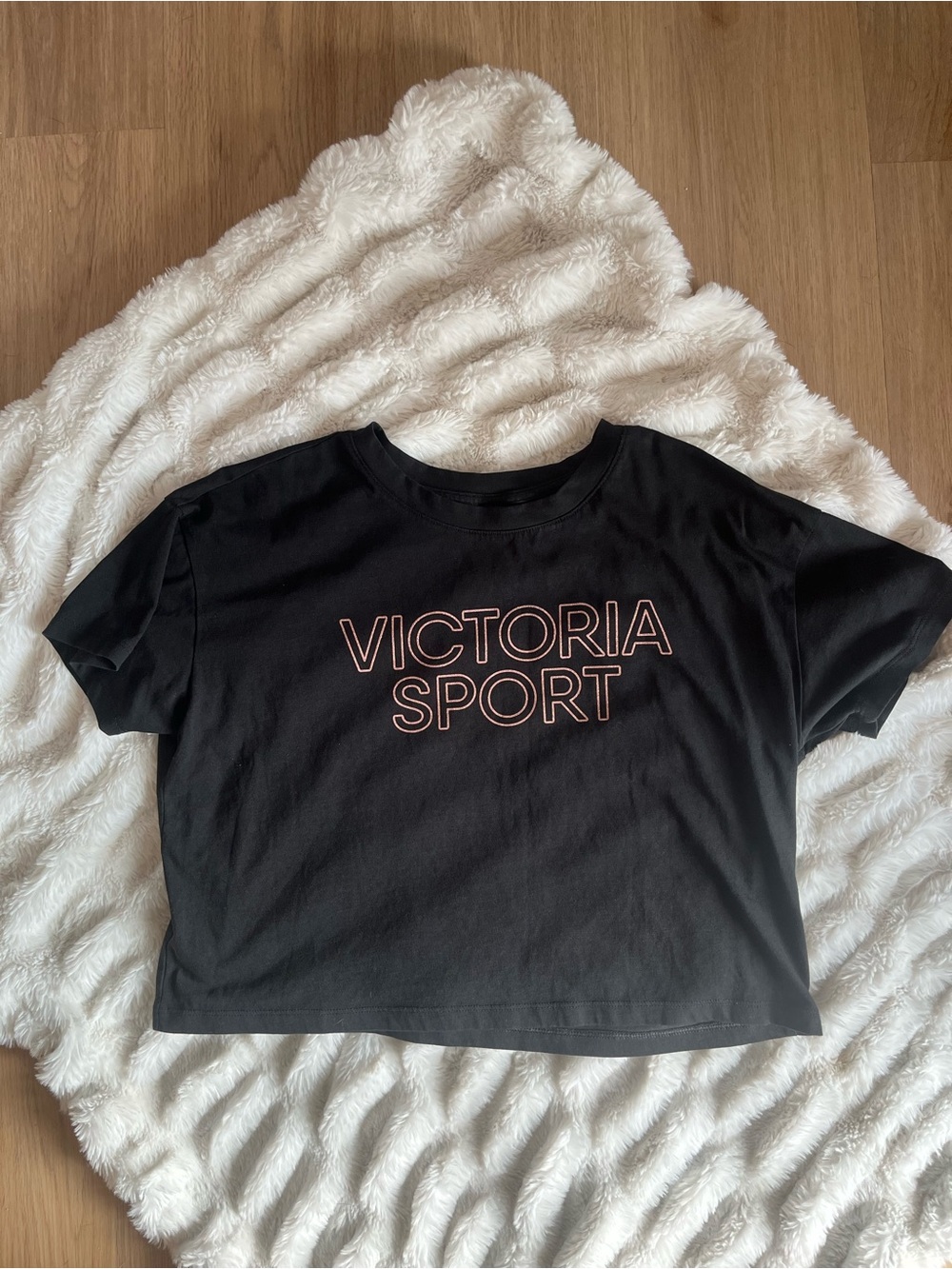 Victoria's Secret Sport Black Crop Tee with Pink Logo
